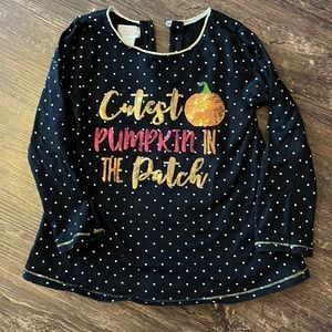 Mud pie Black Polka Dot Cutest Pumpkin Shirt EUC
